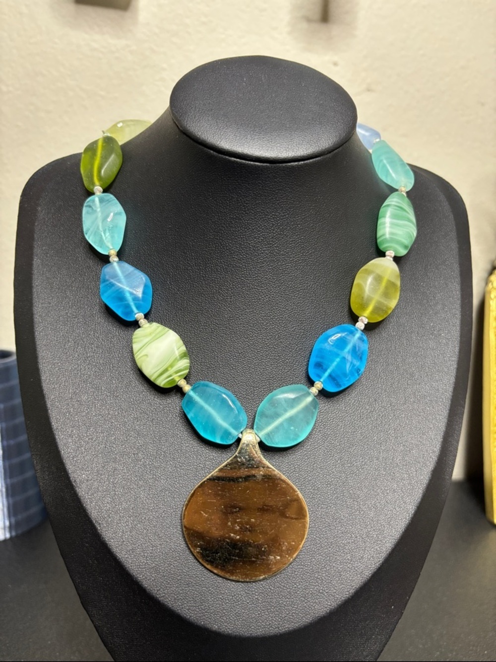 Monet Glass Chunky Beaded Gold Tone Pendant